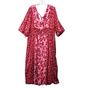 Taylor Dress Womens Plus 20W Pink Red Gown Slit Peasant Chiffon Midi Boho Flowy